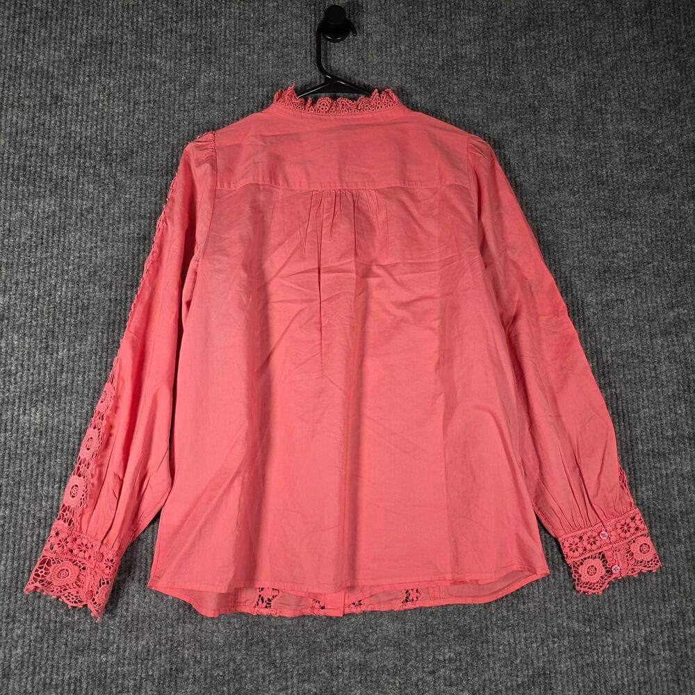 Talbots NWT Pink Lace Trim Button Front Blouse Women Medium Boho - Picture 5 of 5
